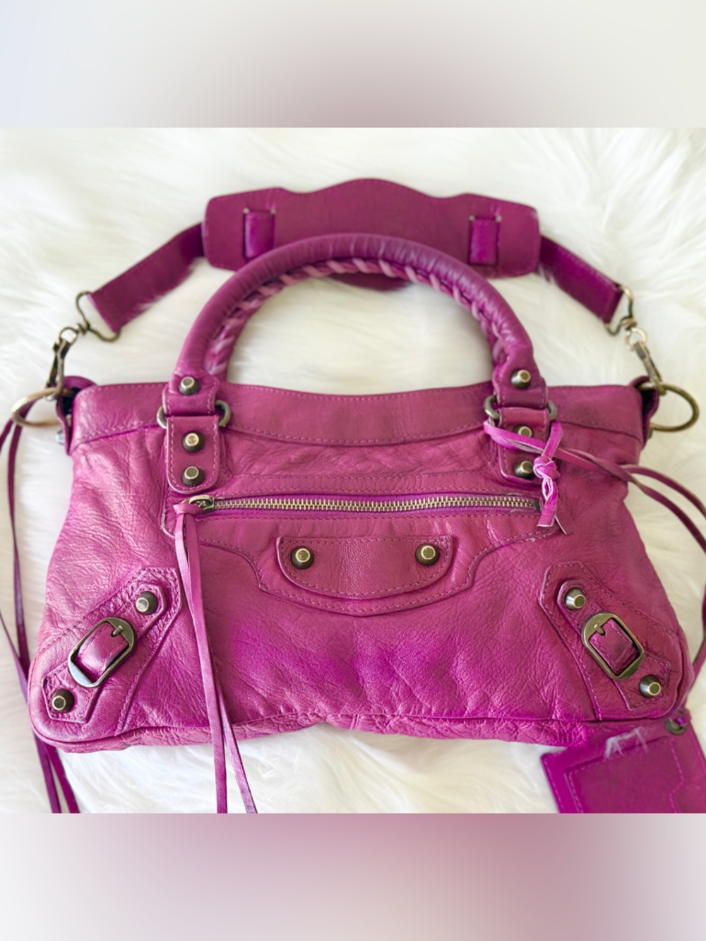 BALENCIAGA CITY BAG FIRST BAG 2005 CHÈVRE LEATHER PURPLE VINTAGE W/MIRROR